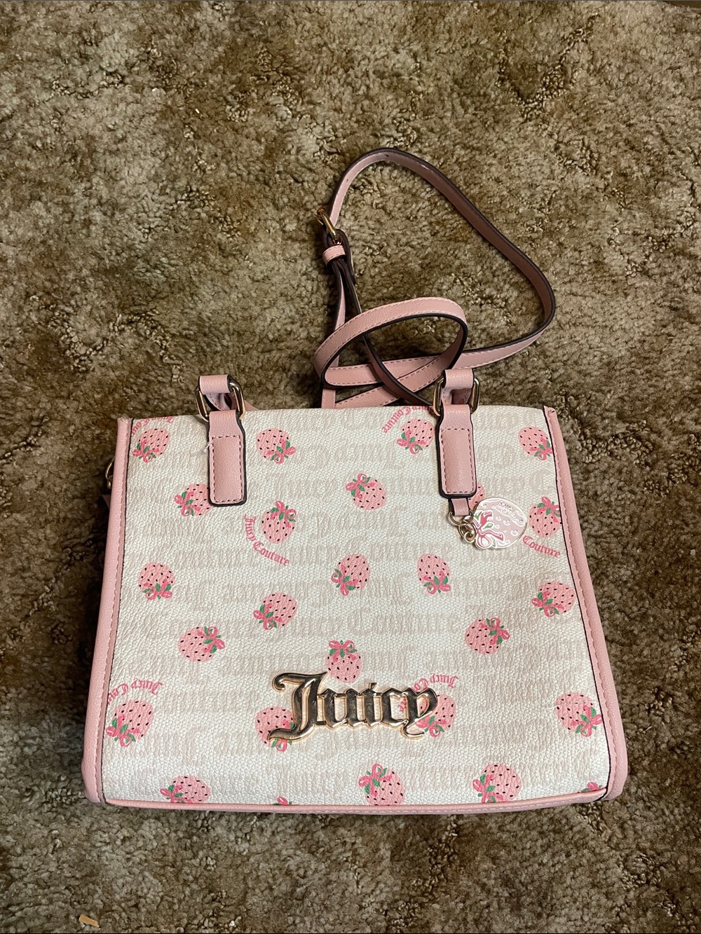 Juicy Couture Strawberry Mini Satchel Bag Pink White Crossbody Purse